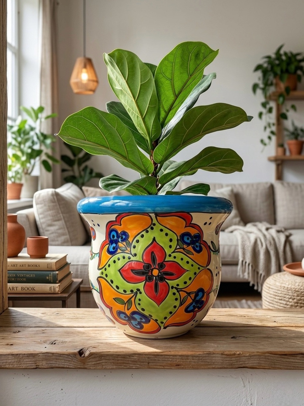 Large Talavera Planter Pot, Hand Painted Mexican Ceramic Flower Pot